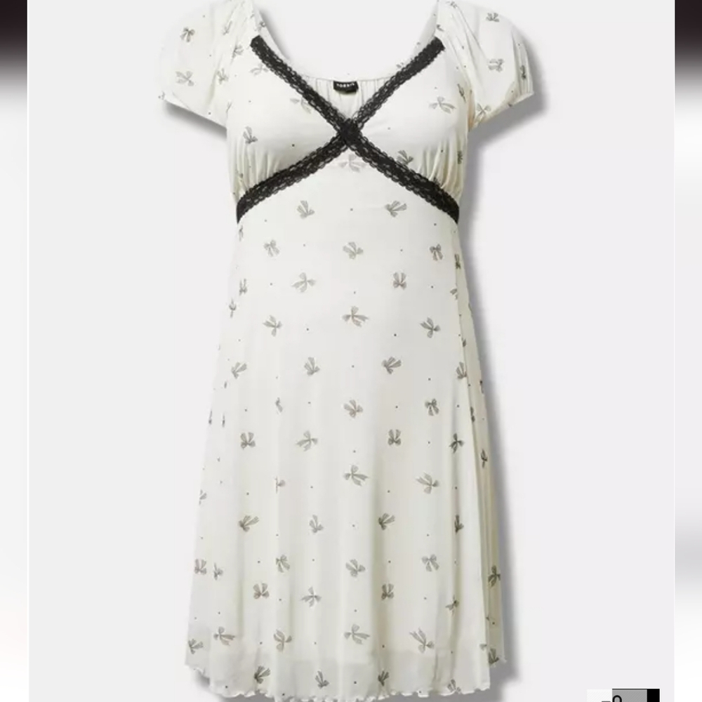 Torrid Mesh Mini Dress Lace Detail - Dottie Bows Whisper White NWT